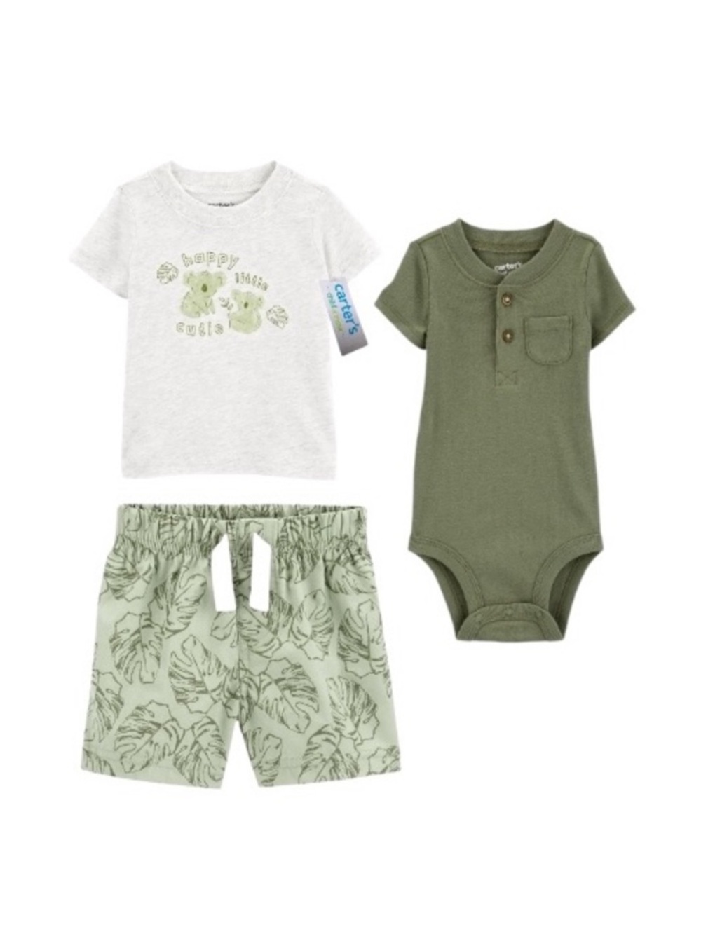 Carter's Happy Little Cutie Matching Set with Panda Bears Tropical Leaf Print